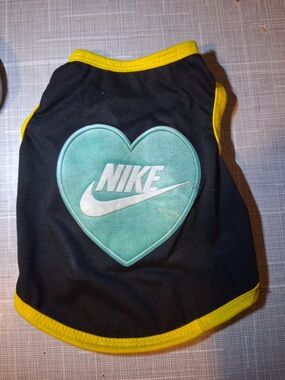 Nike Black Pet Dog/Cat Tank Top  with Aqua Heart and Yellow Trim Size Small